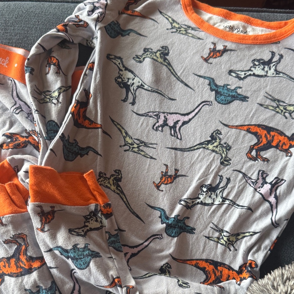 Cat & Jack Kids Dinosaur Pajama Set - Orange and Gray - Picture 2 of 3